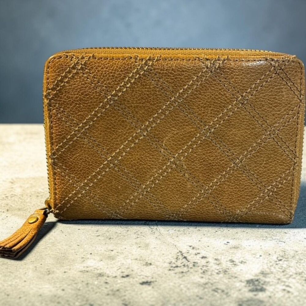 Antonio Melani Quilted Pebbled Leather Zip-Around Wallet – Caramel Tan - Picture 1 of 4